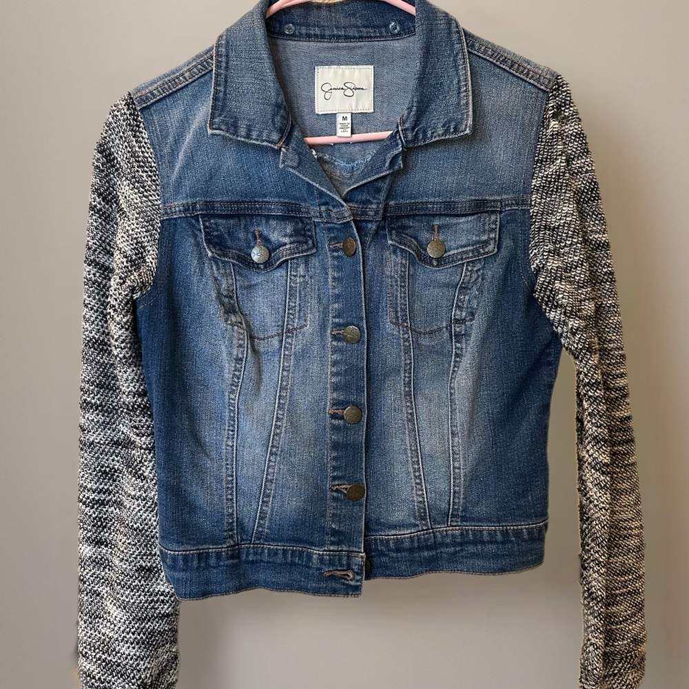 Jessica Simpson Denim Jacket with Patterned Sleeves